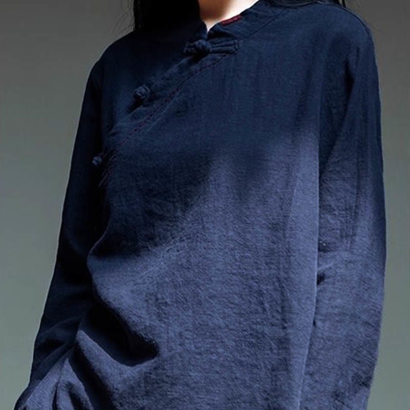 Buddha Stones Oblique Collar Knot button Loose Linen Clothing - image 21