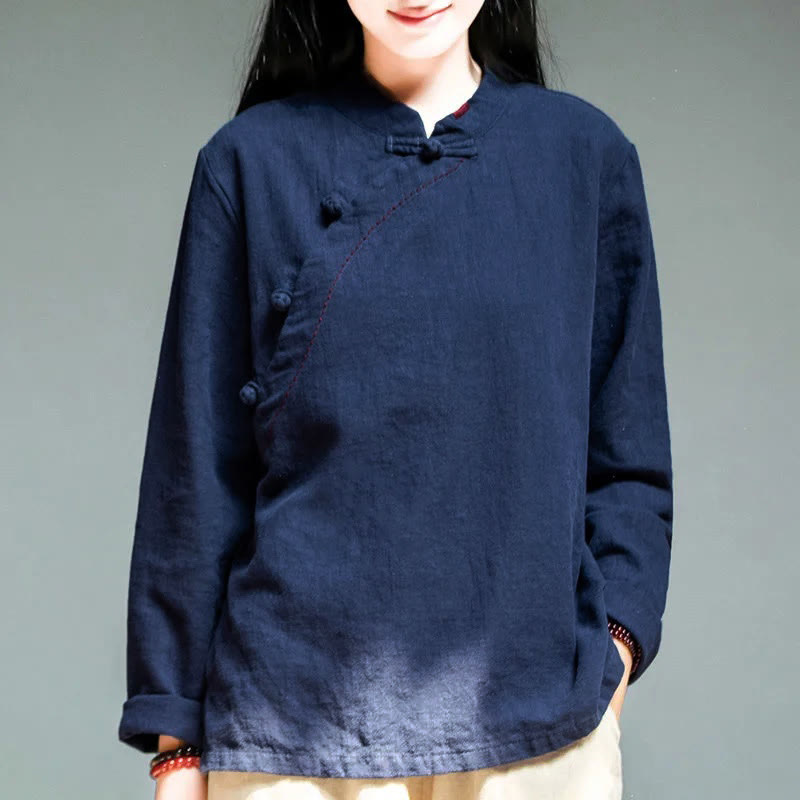 Buddha Stones Oblique Collar Knot button Loose Linen Clothing - MidnightBlue - US12，UK/AU16，EU44 (4XL) - image 12