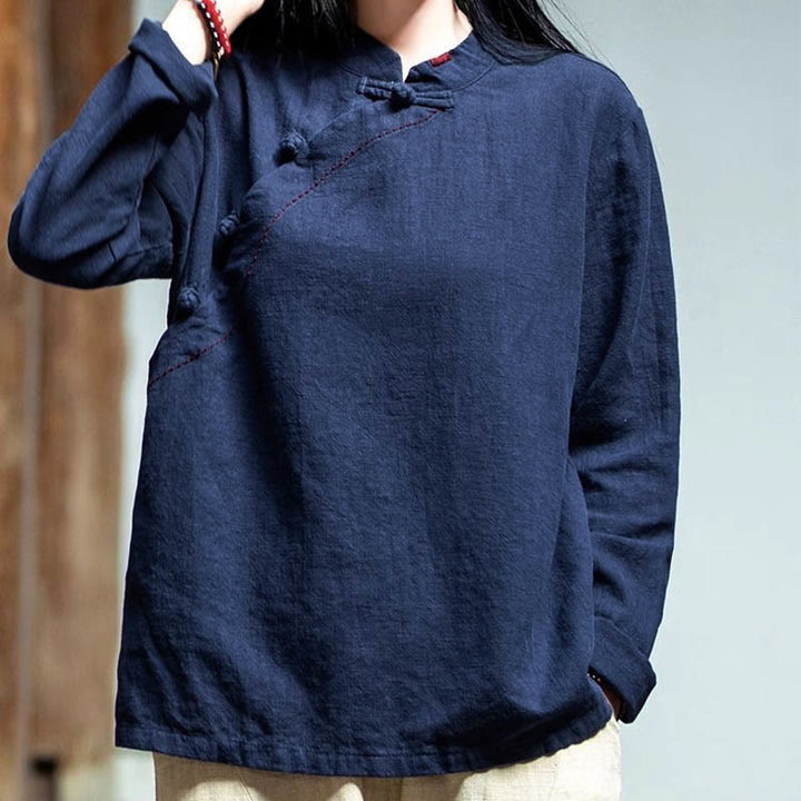 Buddha Stones Oblique Collar Knot button Loose Clothing - image 17