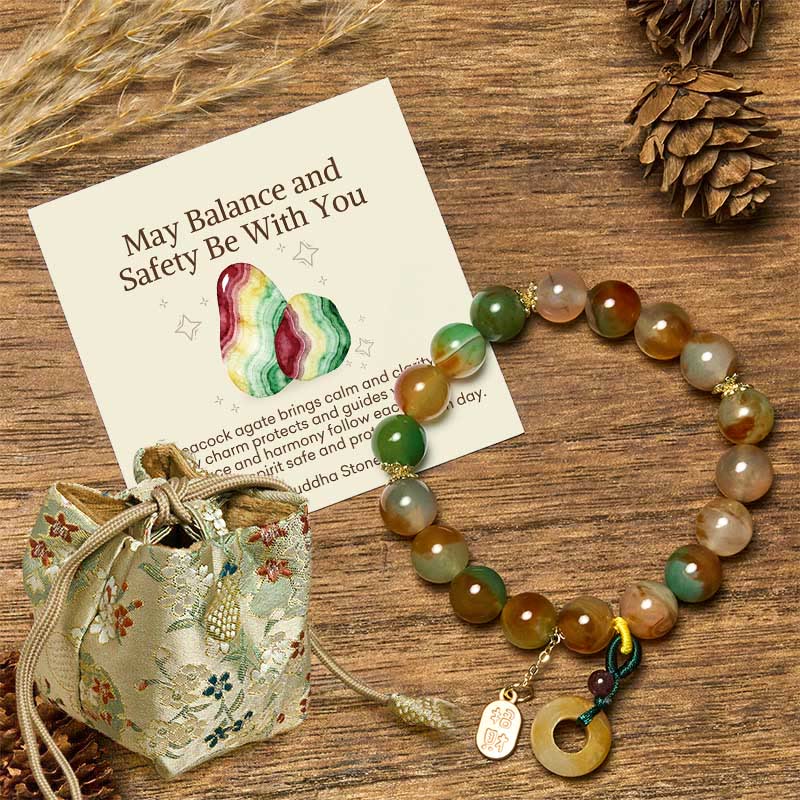 Buddha Stones "May Balance and Safety Be With You"Peacock Agate Bracelet Includes Gift Message Card - Peacock Agate(Wrist Circumference: 15-17cm) - Deluxe Gift Bag (+$12.59) - image 12