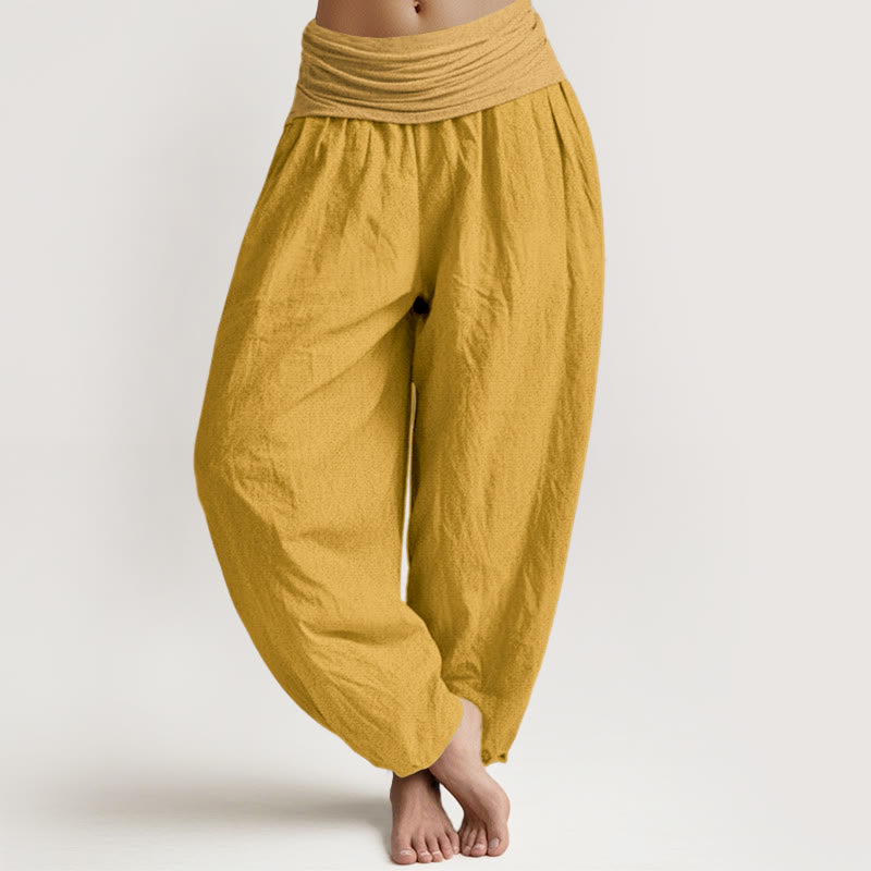 Buddha Stones Goldenrod Women's Pure Cotton Elastic Waist Harem  Pants - Goldenrod - US22，UK/AU26，EU54 (6XL) - image 0