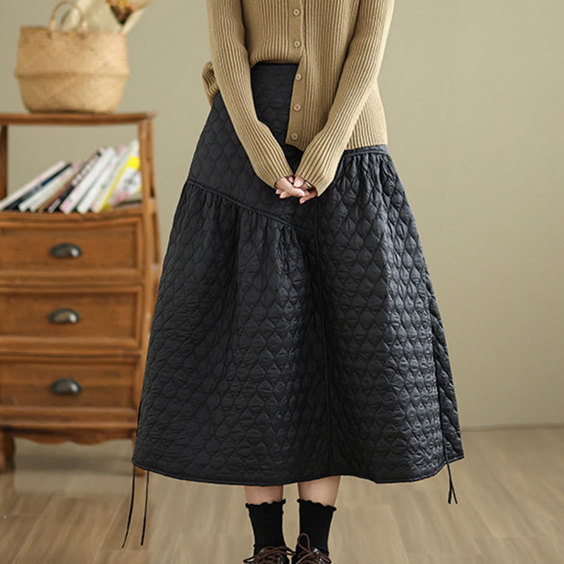 Buddha Stones Plain Elastic Waist Cotton Women's Straight Skirt With Pockets - image 5