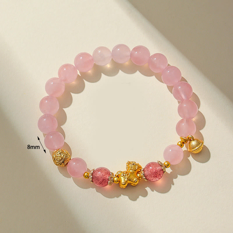 Buddha Stones Year Of The Horse 8mm Citrine Pink Crystal Strawberry Quartz Protection Bracelet - image 9