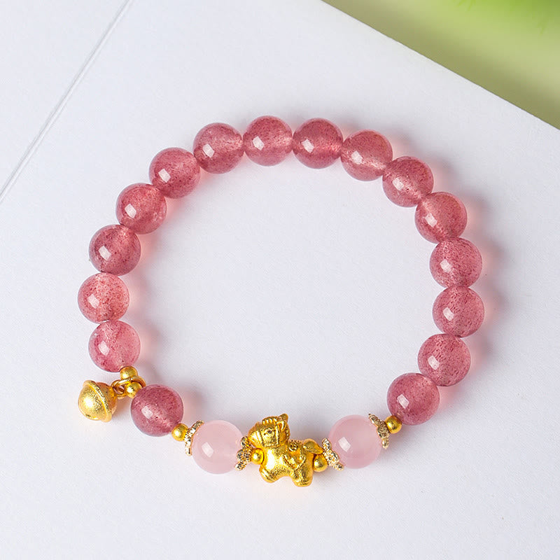 Buddha Stones Year Of The Horse 8mm Citrine Pink Crystal Strawberry Quartz Protection Bracelet - image 13