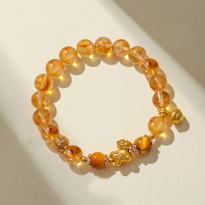 Buddha Stones Year Of The Horse 8mm Citrine Pink Crystal Strawberry Quartz Protection Bracelet - image 1