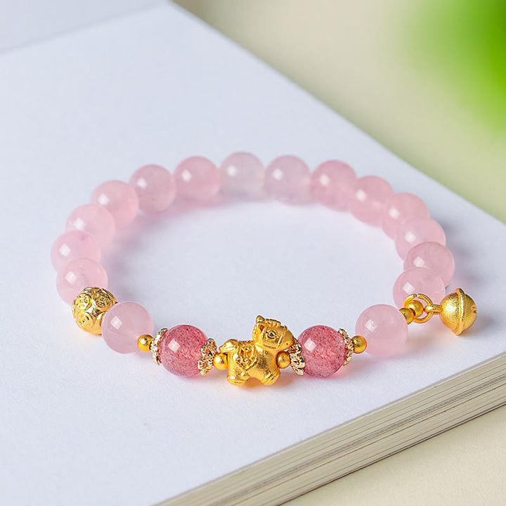 Buddha Stones Year Of The Horse 8mm Citrine Pink Crystal Strawberry Quartz Protection Bracelet - image 8