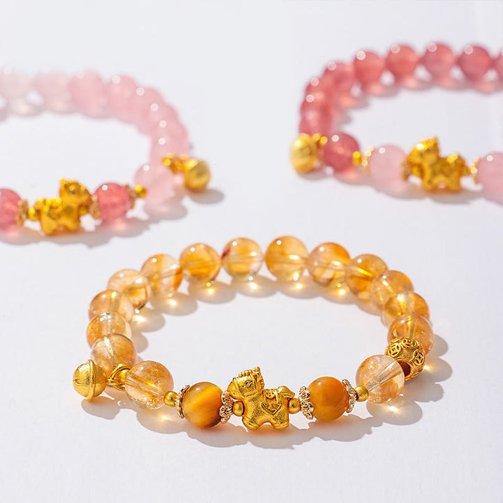 Buddha Stones Year Of The Horse 8mm Citrine Pink Crystal Strawberry Quartz Protection Bracelet - image 16