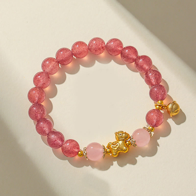 Buddha Stones Year Of The Horse 8mm Citrine Pink Crystal Strawberry Quartz Protection Bracelet - Strawberry Quartz(Wrist Circumference:13-15cm) - image 11
