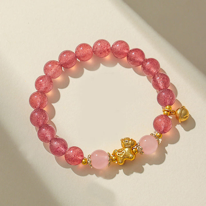 Buddha Stones Year Of The Horse 8mm Citrine Pink Crystal Strawberry Quartz Protection Bracelet - Strawberry Quartz(Wrist Circumference:13-15cm) - image 11
