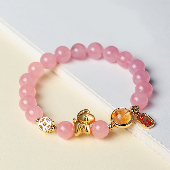 Buddha Stones Year Of The Horse Natural 8mm Black Obsidian Red Agate Pink Crystal Strength Bracelet - image 13