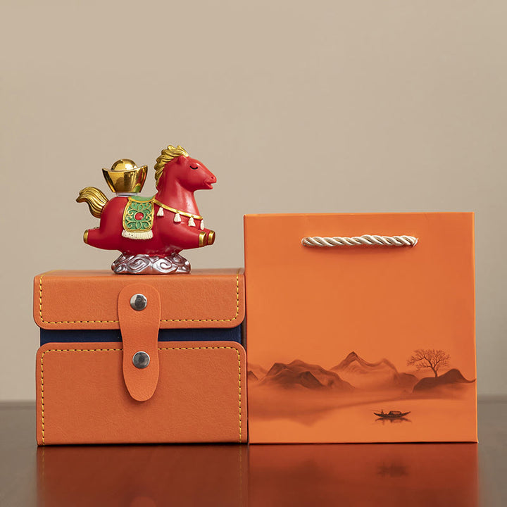 Buddha Stones Chinese Zodiac Year Of The Horse Fu Character Prosperity Home Decoration - Red Horse With Sycee(8.5*4.3*7.5 cm) - image 9