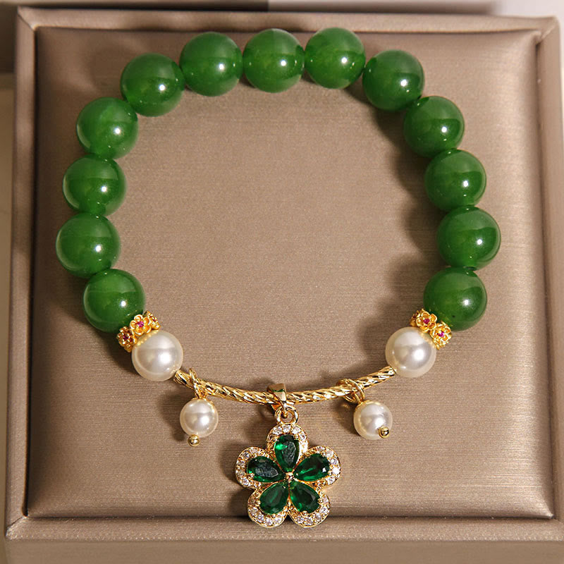 Buddha Stones Green Jasper Pearl Flower Balance Bracelet - image 3
