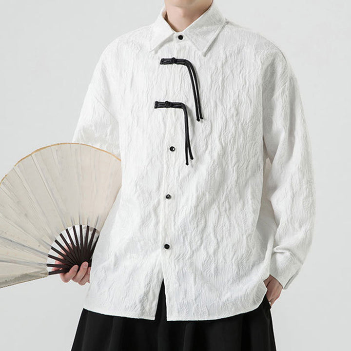 Buddha Stones Frog-Button Leaves Pattern Long Sleeve Men's Tang Suit Jacket - image 23