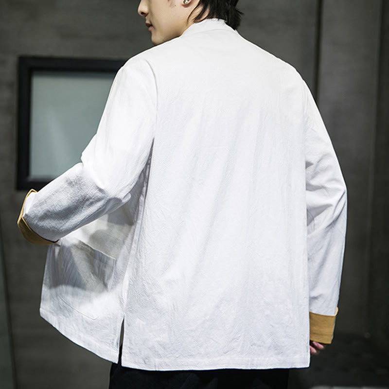 Buddha Stones Embroidery Cranes Pattern Frog-Button Men's Cotton Long Sleeve Jacket With Pockets - image 10