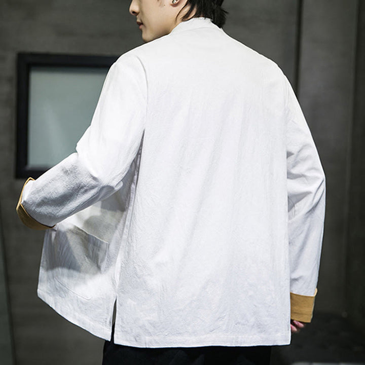 Buddha Stones Embroidery Cranes Pattern Frog-Button Men's Cotton Long Sleeve Jacket With Pockets - image 10