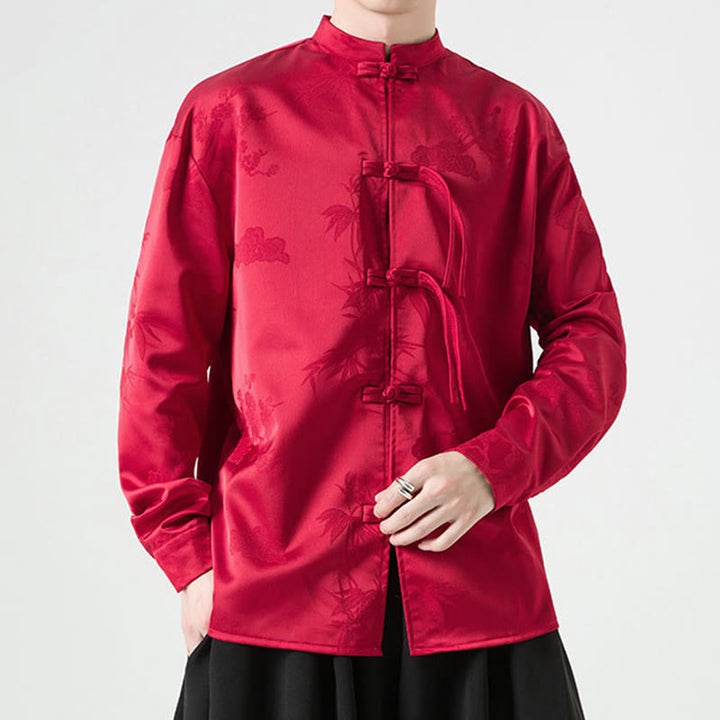 Buddha Stones Plain Frog-Button Design Tang Suit Men's Long Sleeve Jacket - image 6