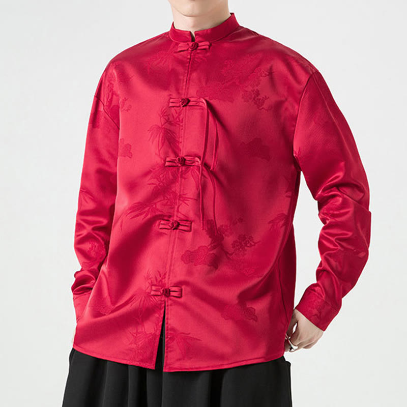 Buddha Stones Plain Frog-Button Design Tang Suit Men's Long Sleeve Jacket - image 4