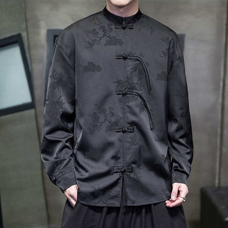 Buddha Stones Plain Frog-Button Design Tang Suit Men's Long Sleeve Jacket - image 13