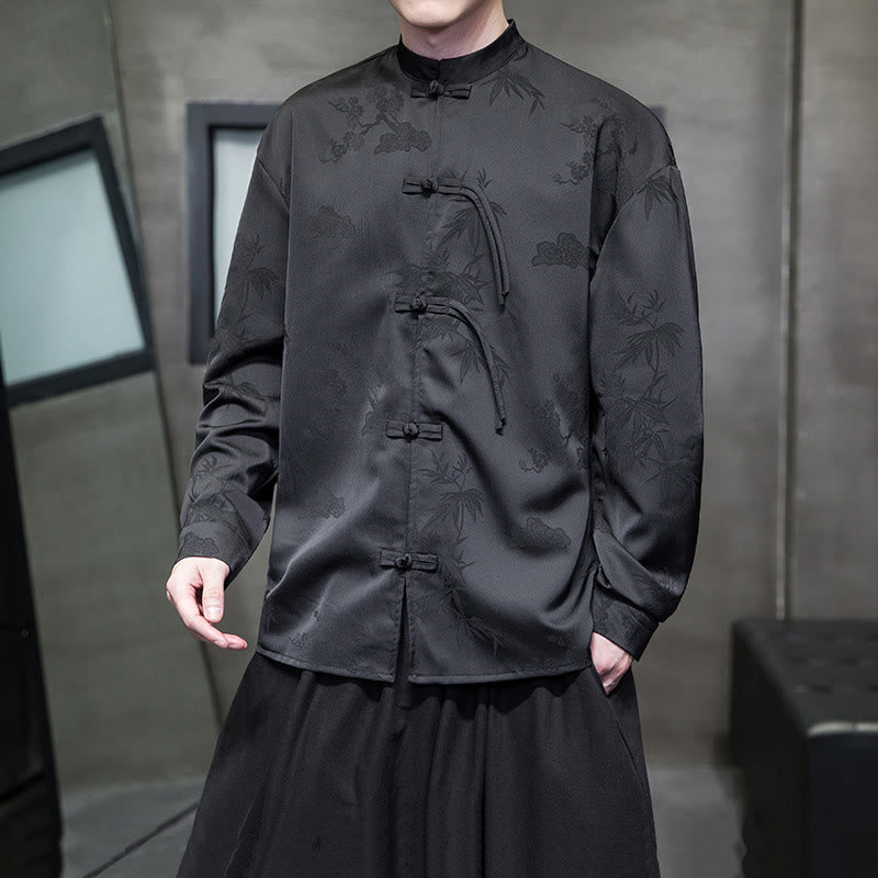 Buddha Stones Plain Frog-Button Design Tang Suit Men's Long Sleeve Jacket - Black - US/UK/AU46，EU56 (5XL) - image 10