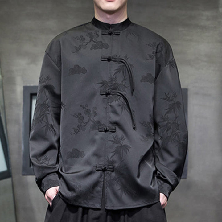 Buddha Stones Plain Frog-Button Design Tang Suit Men's Long Sleeve Jacket - image 12