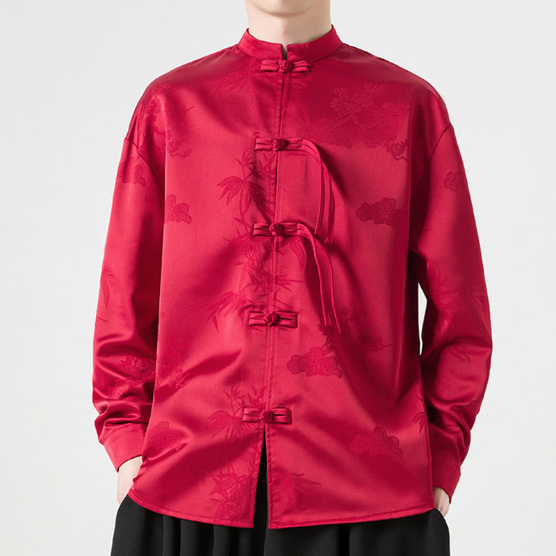 Buddha Stones Plain Frog-Button Design Tang Suit Men's Long Sleeve Jacket - image 1