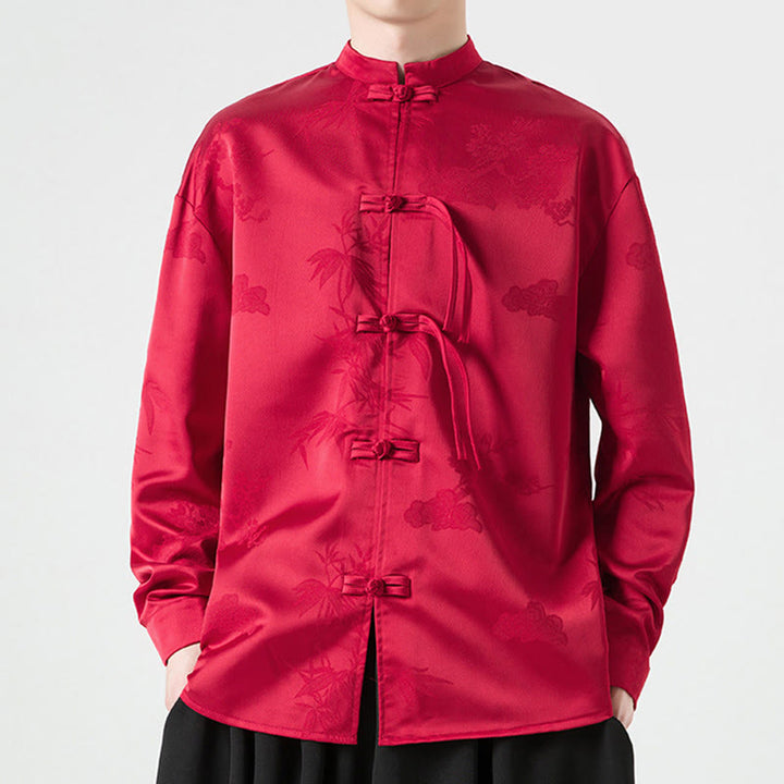 Buddha Stones Plain Frog-Button Design Tang Suit Men's Long Sleeve Jacket - image 1