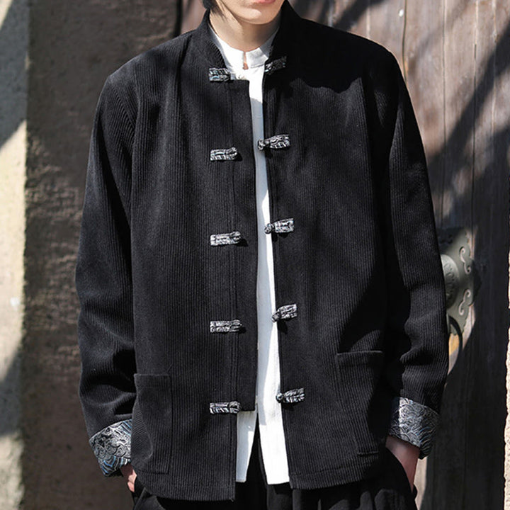 Buddha Stones Spring Jacquard Frog-Button Men's Cotton Corduroy Long Sleeve Jacket With Pockets - image 16