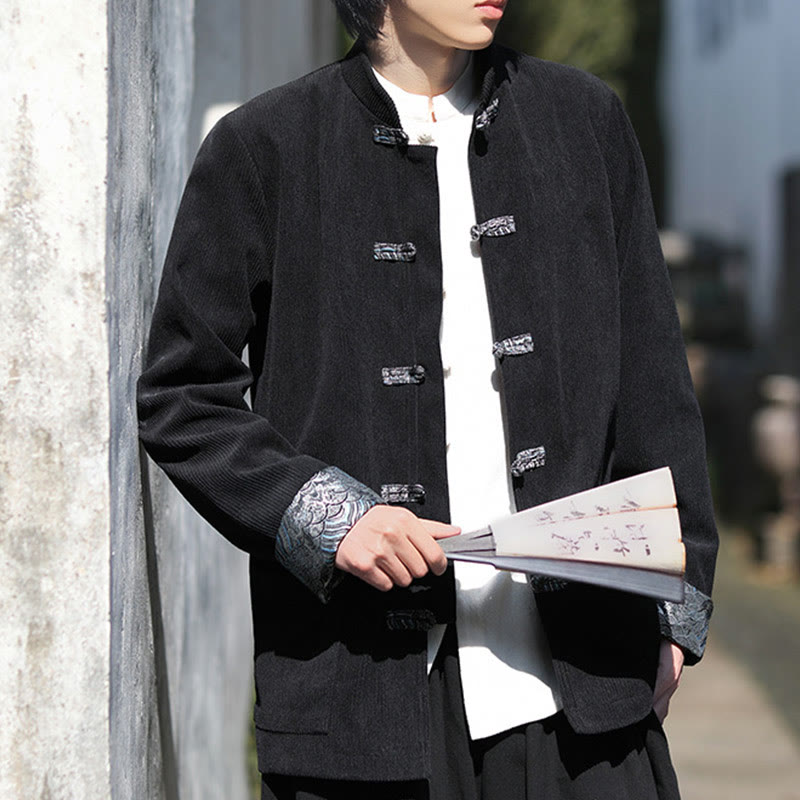 Buddha Stones Spring Jacquard Frog-Button Men's Cotton Corduroy Long Sleeve Jacket With Pockets - image 19