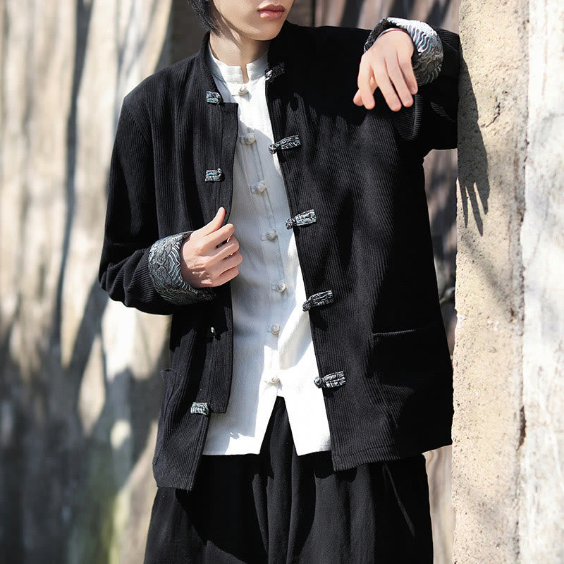 Buddha Stones Spring Jacquard Frog-Button Men's Cotton Corduroy Long Sleeve Jacket With Pockets - image 17