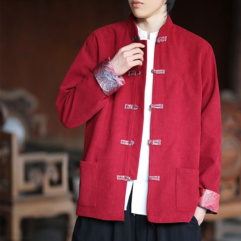 Buddha Stones Spring Jacquard Frog-Button Men's Cotton Corduroy Long Sleeve Jacket With Pockets - image 5