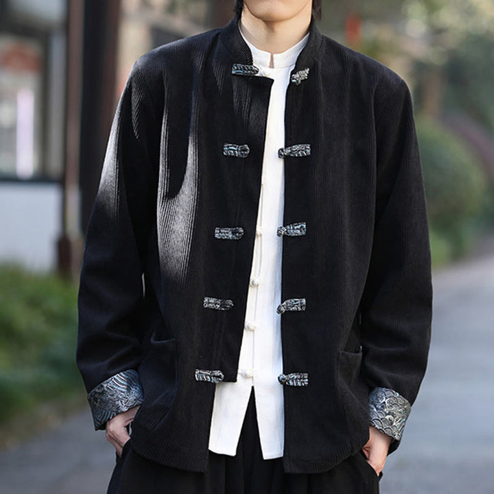 Buddha Stones Spring Jacquard Frog-Button Men's Cotton Corduroy Long Sleeve Jacket With Pockets - image 14