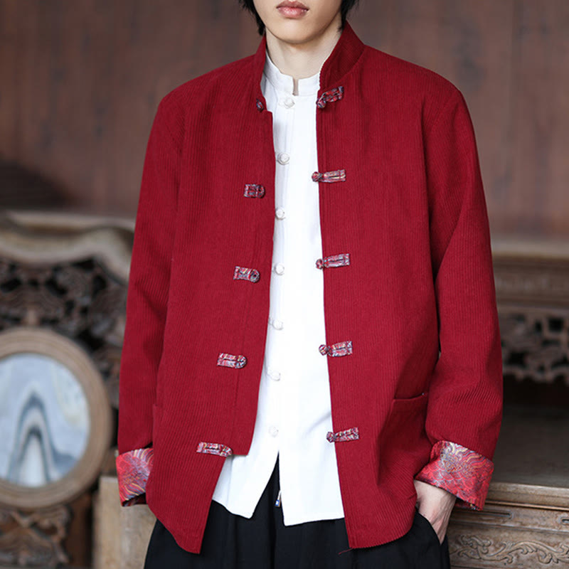 Buddha Stones Spring Jacquard Frog-Button Men's Cotton Corduroy Long Sleeve Jacket With Pockets - image 7