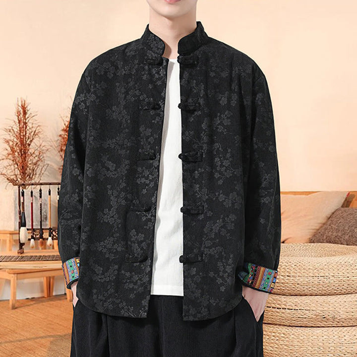 Buddha Stones Plain Plum Blossom Pattern Long Sleeve Men's Cotton Corduroy Tang Suit Jacket - image 7