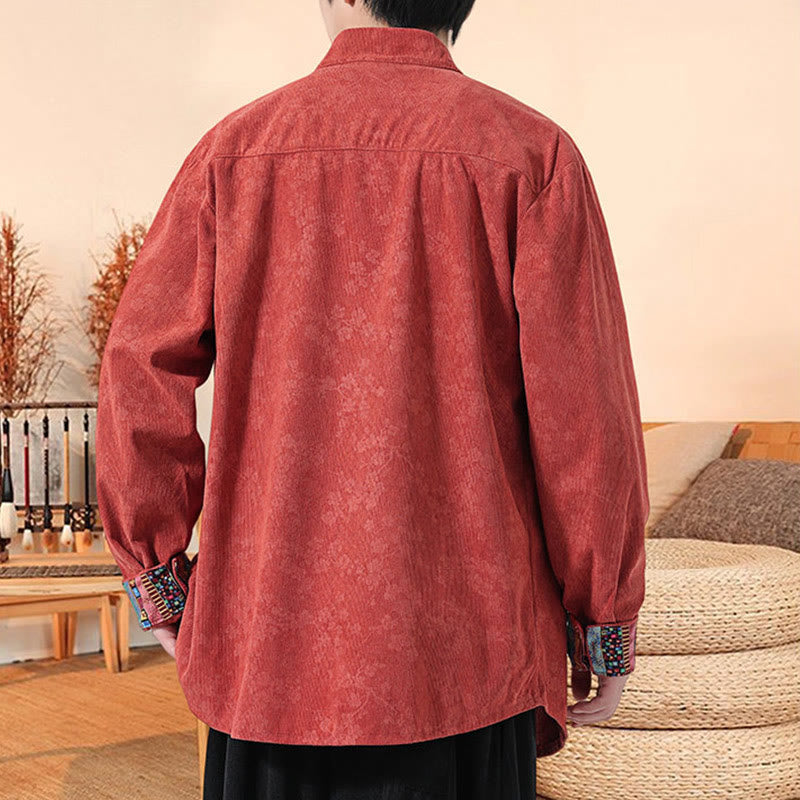 Buddha Stones Plain Plum Blossom Pattern Long Sleeve Men's Cotton Corduroy Tang Suit Jacket - image 13
