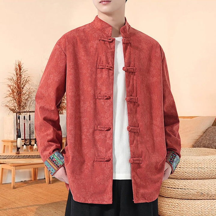 Buddha Stones Plain Plum Blossom Pattern Long Sleeve Men's Cotton Corduroy Tang Suit Jacket - image 11