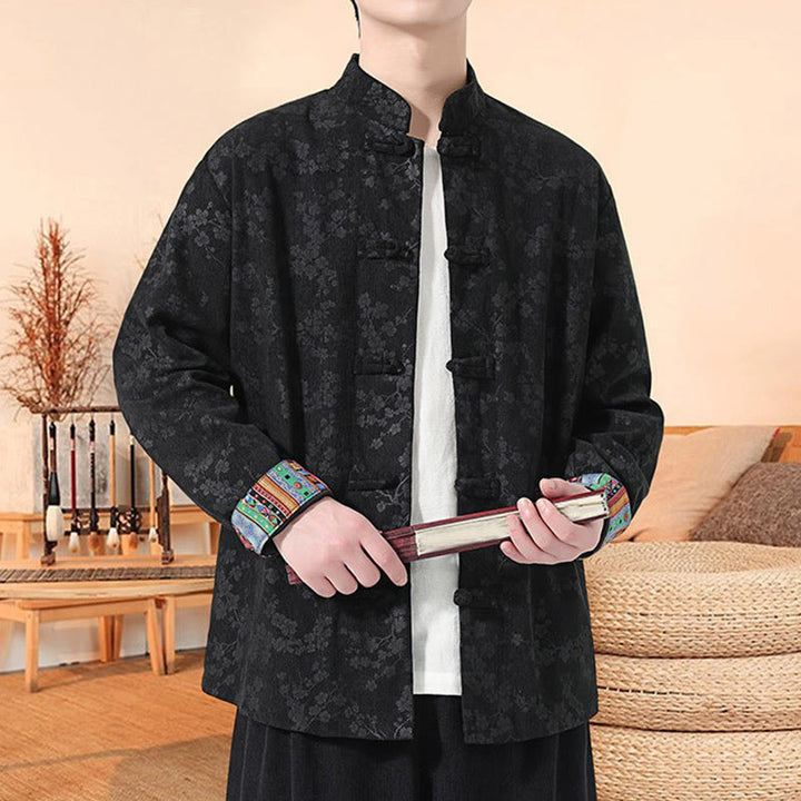 Buddha Stones Plain Plum Blossom Pattern Long Sleeve Men's Cotton Corduroy Tang Suit Jacket - image 6