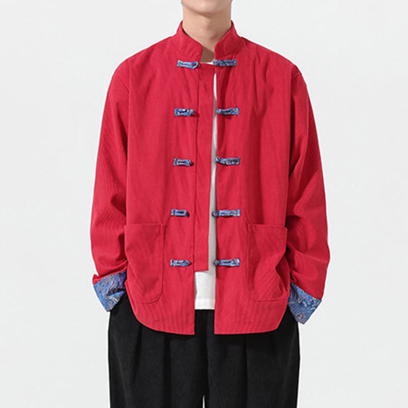 Buddha Stones Floral Design Long Sleeve Men's Cotton Corduroy Tang Suit Jacket With Pockets - image 2