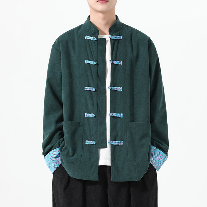 Buddha Stones Floral Design Long Sleeve Men's Cotton Corduroy Tang Suit Jacket With Pockets - image 17