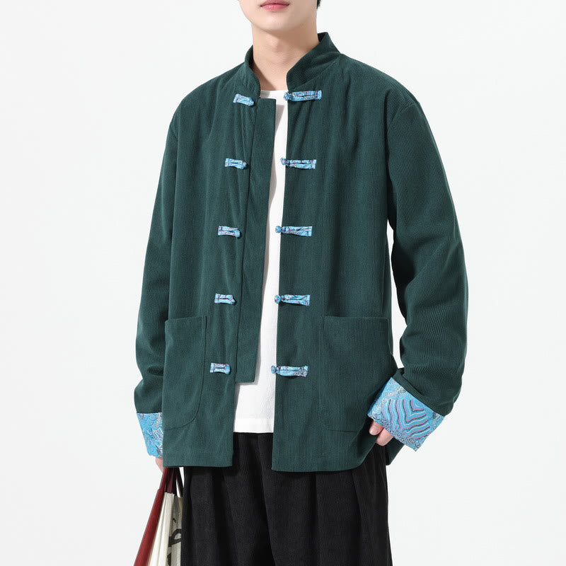 Buddha Stones Floral Design Long Sleeve Men's Cotton Corduroy Tang Suit Jacket With Pockets - image 16