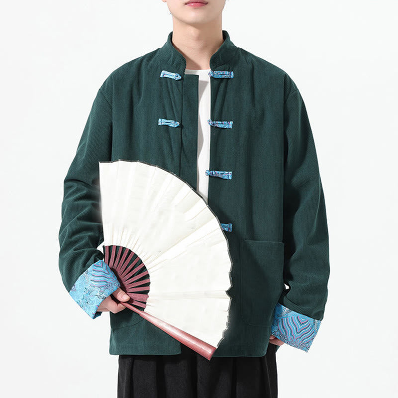 Buddha Stones Floral Design Long Sleeve Men's Cotton Corduroy Tang Suit Jacket With Pockets - image 18