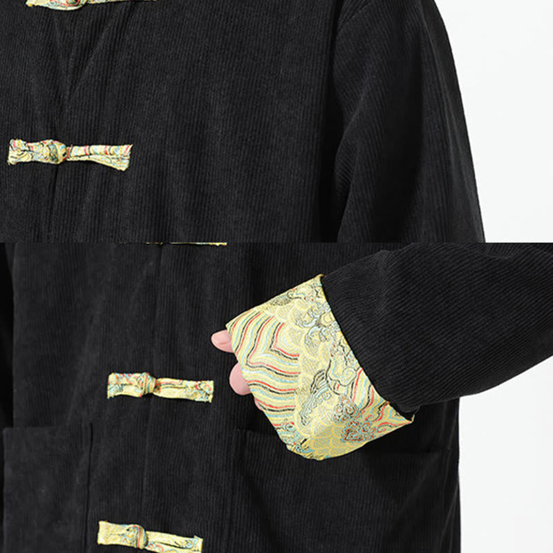 Buddha Stones Floral Design Long Sleeve Men's Cotton Corduroy Tang Suit Jacket With Pockets - image 12