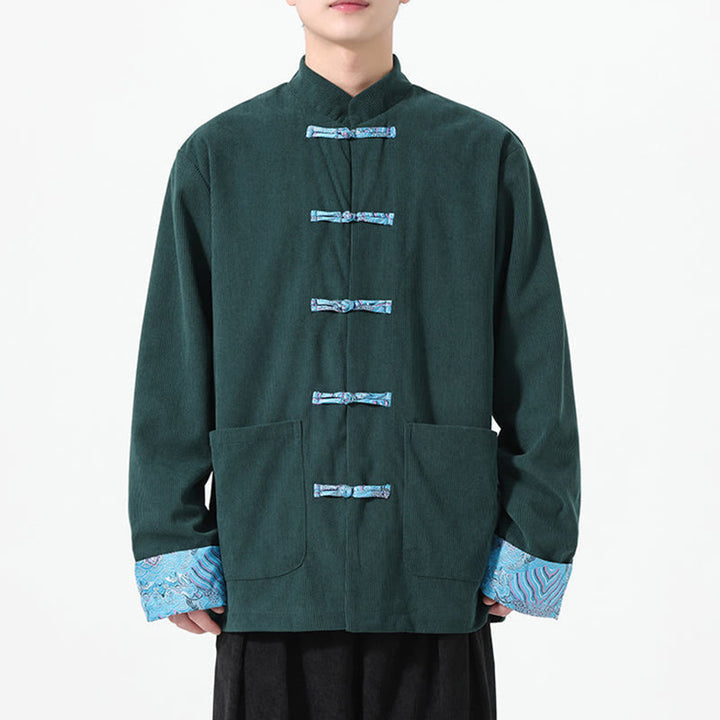 Buddha Stones Floral Design Long Sleeve Men's Cotton Corduroy Tang Suit Jacket With Pockets - image 14