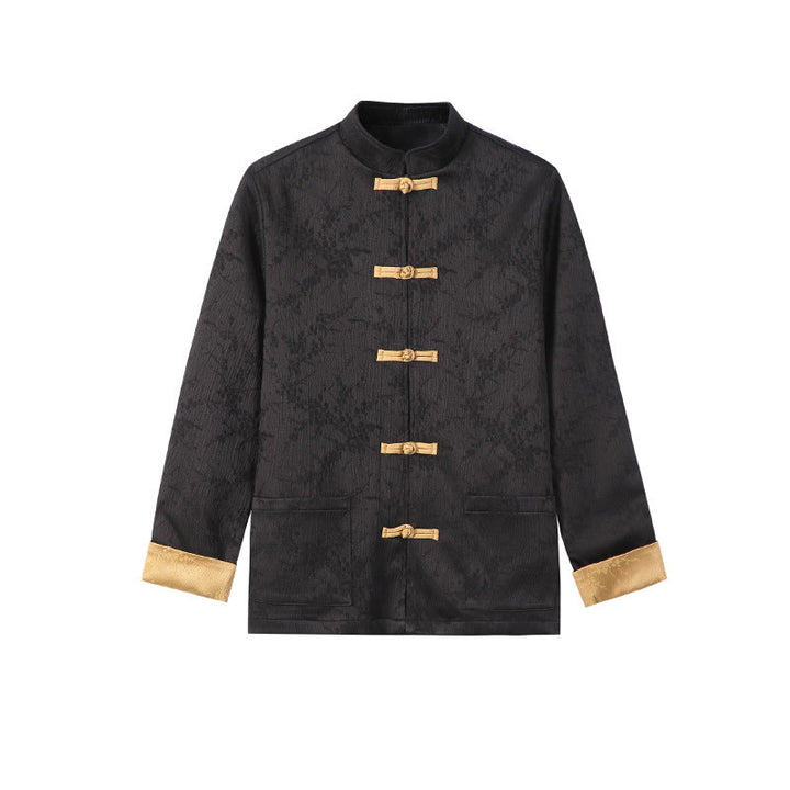 Buddha Stones Jacquard Stand Collar Long Sleeve Men's Cotton Jacket With Pockets - Black - US/UK/AU46，EU56 (5XL) - image 7