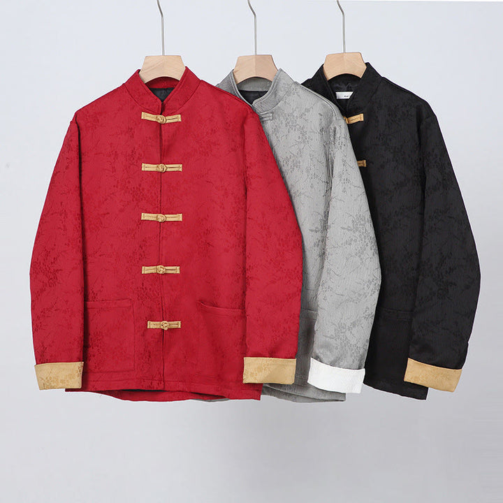 Buddha Stones Jacquard Stand Collar Long Sleeve Men's Cotton Jacket With Pockets - image 14