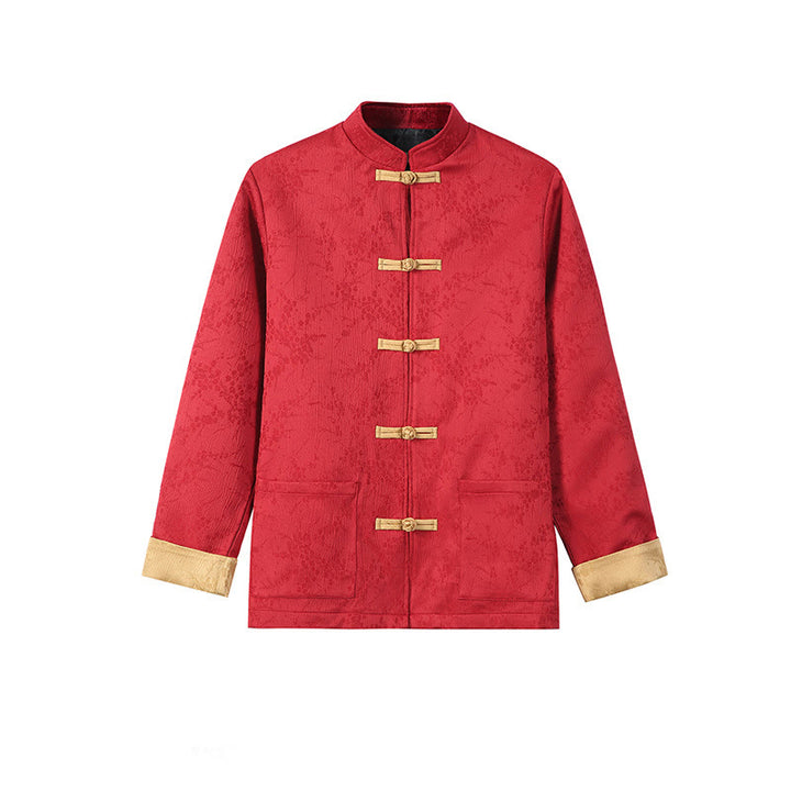 Buddha Stones Jacquard Stand Collar Long Sleeve Men's Cotton Jacket With Pockets - image 1