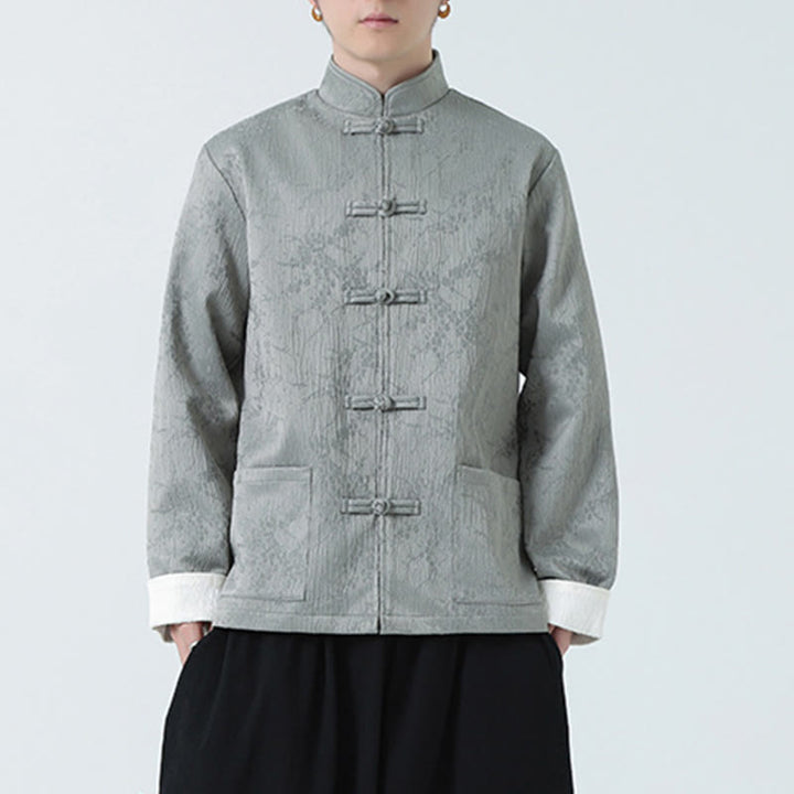 Buddha Stones Jacquard Stand Collar Long Sleeve Men's Cotton Jacket With Pockets - image 11