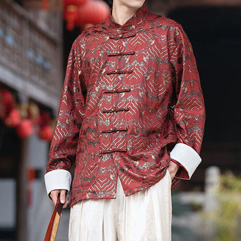 Buddha Stones Printing Floral Pattern Men's Button Design Long Sleeve Shirt With Pockets - image 1