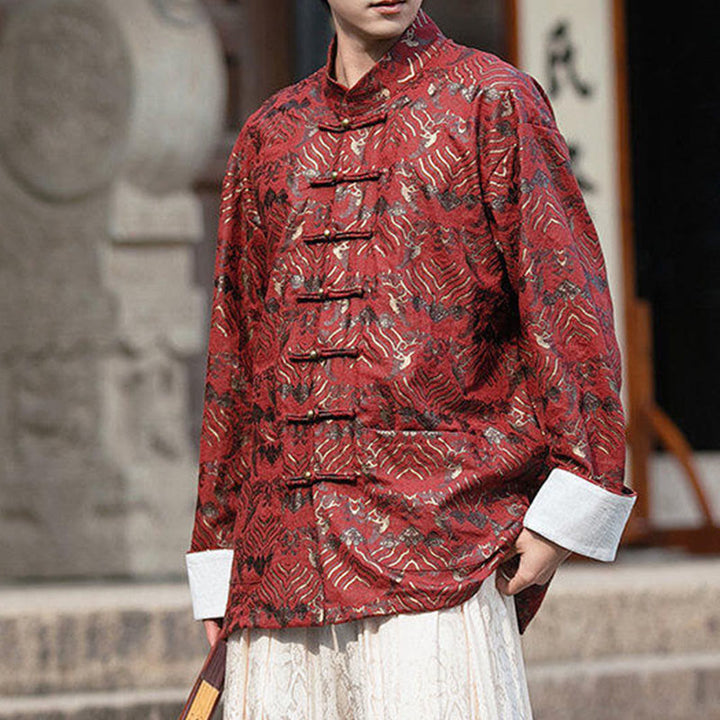 Buddha Stones Printing Floral Pattern Men's Button Design Long Sleeve Shirt With Pockets - image 4