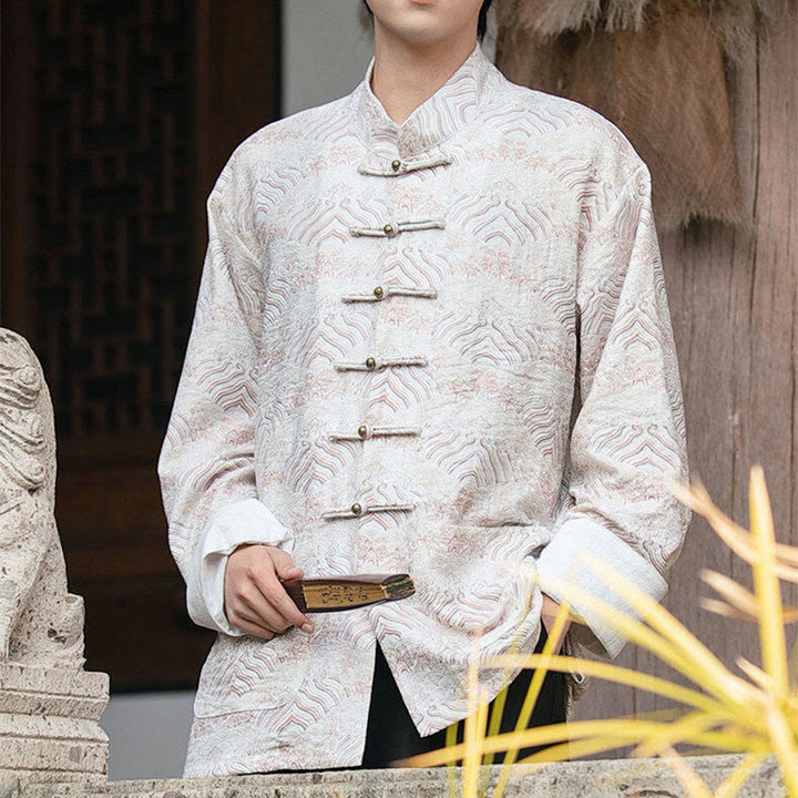 Buddha Stones Printing Floral Pattern Men's Button Design Long Sleeve Shirt With Pockets - image 10