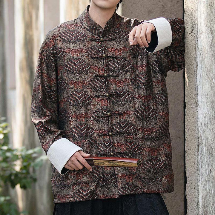 Buddha Stones Printing Floral Pattern Men's Button Design Long Sleeve Shirt With Pockets - image 21